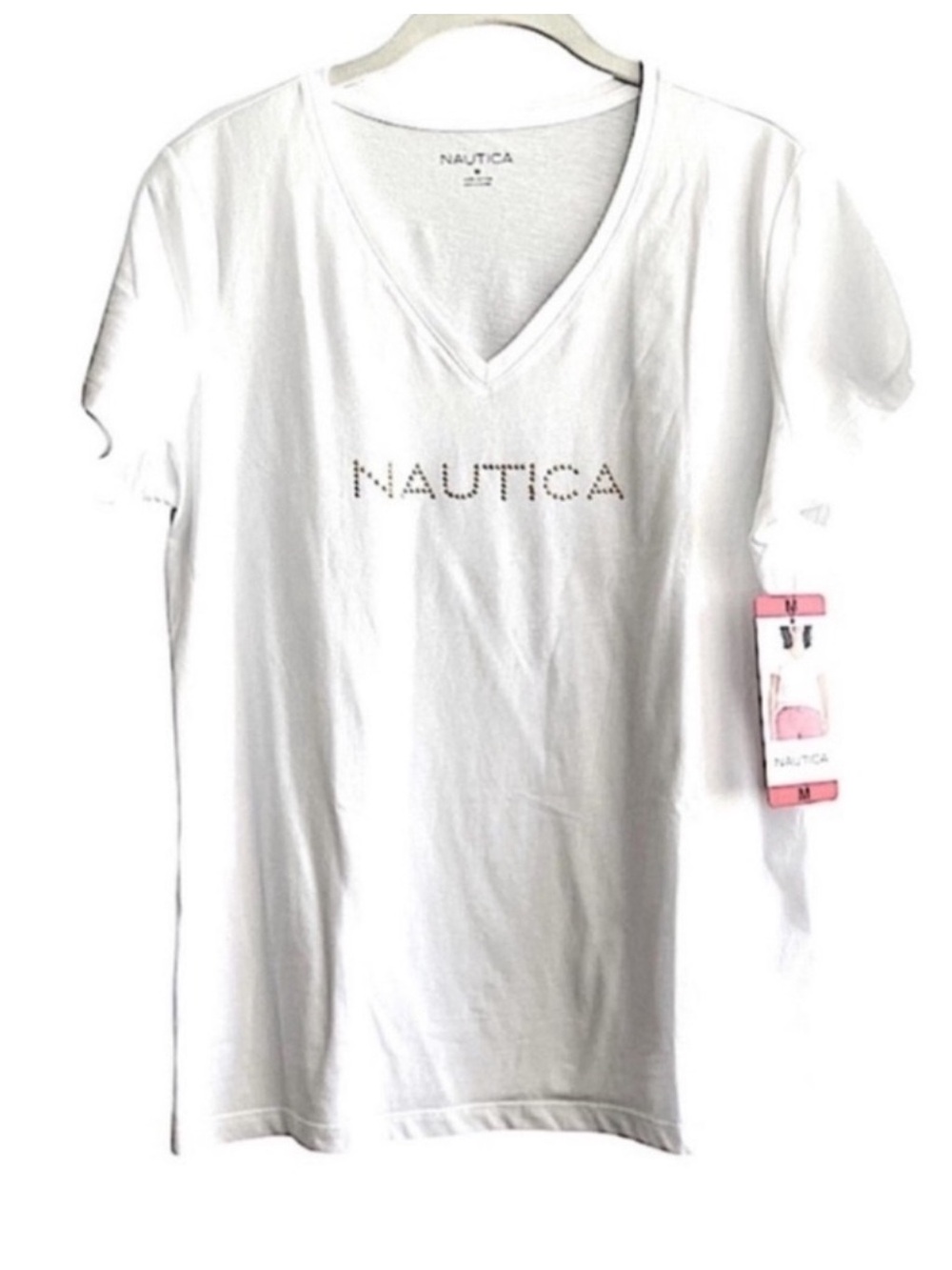 NEW Nautica Short Sleeve V-neck Tee 100% Cotton Bright White Size M